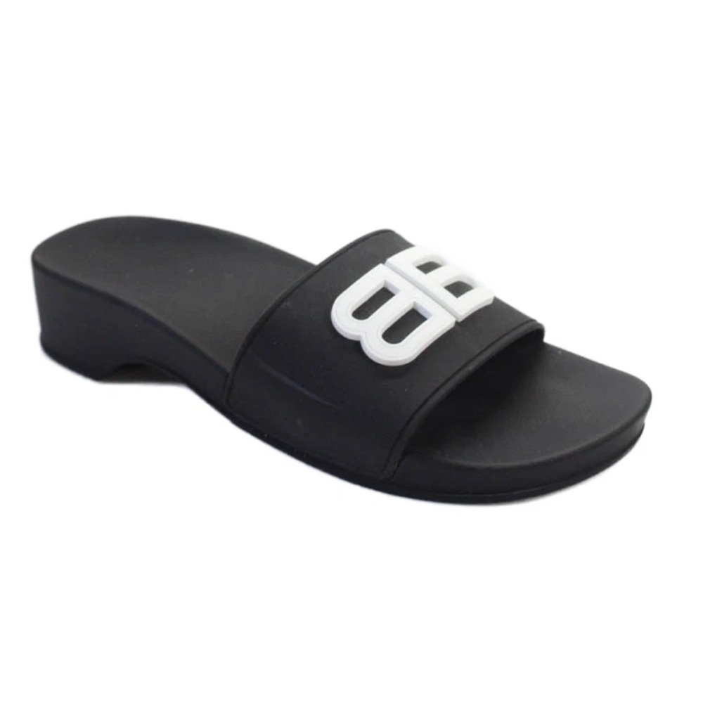 Balenciaga Womens Pool BB Wedge Slide On Sandals Black White Size 39 9 Wide